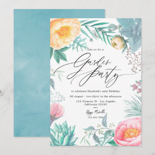 Dusty Pastel Tropical Floral Summer Garden Party Invitation