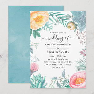 Dusty Pastel Tropical Floral Summer Wedding Invitation