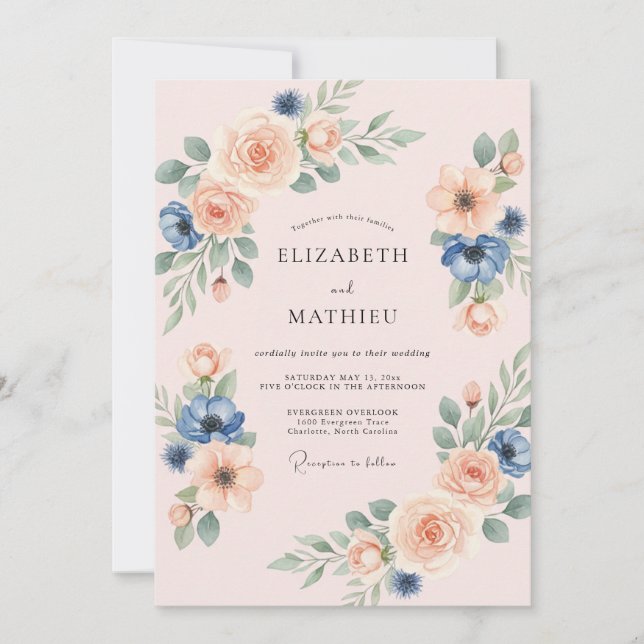 Dusty Peach Azure Anemone Wedding Invitation (Front)