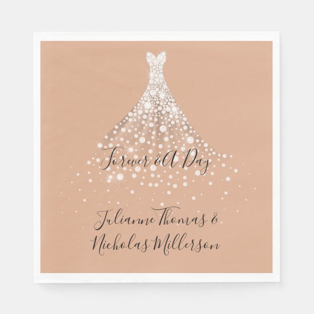 Dusty Peach Gold Confetti Diamonds Dress Napkin (Front)