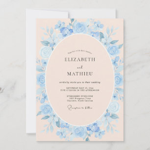 Dusty Peach Periwinkle Wreath Wedding Invitation