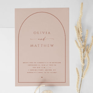 Dusty Peach Taupe Arch Wedding Modern Photo + QR Invitation