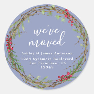 Dusty Periwinkle Blue Weve Moved Address Classic Round Sticker