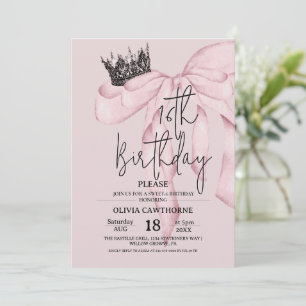 Dusty Pink 16th Birthday ⎮Modern Bow Sweet 16 Invitation