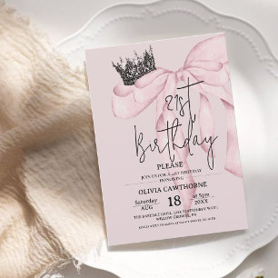 Dusty Pink 21st Birthday ⎮Pink Royal Bow Party Invitation
