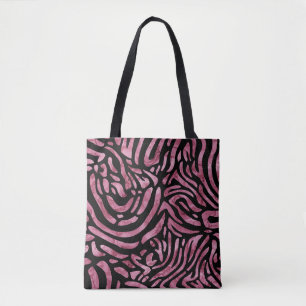 Dusty Pink and Black Zebra Stripe Tote Bag