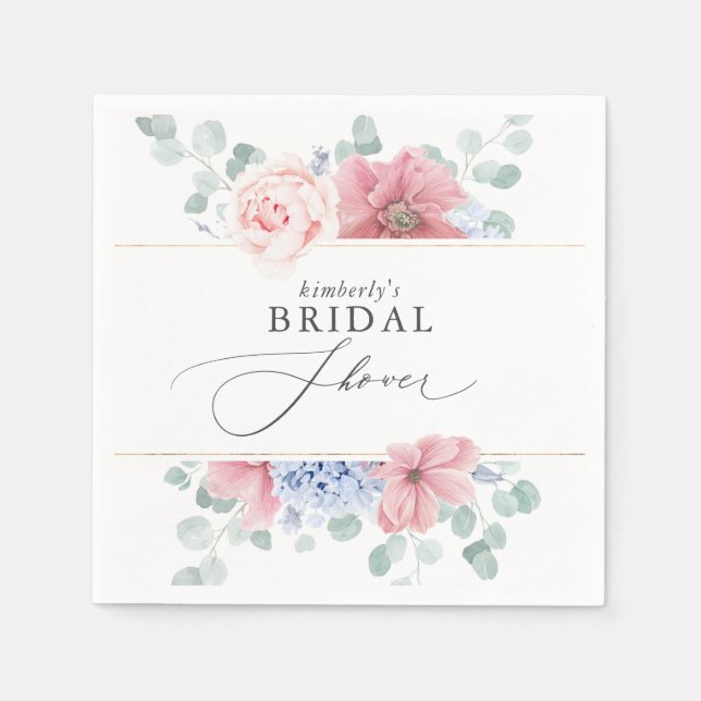 Dusty Pink and Blue Bridal Shower Napkin (Front)