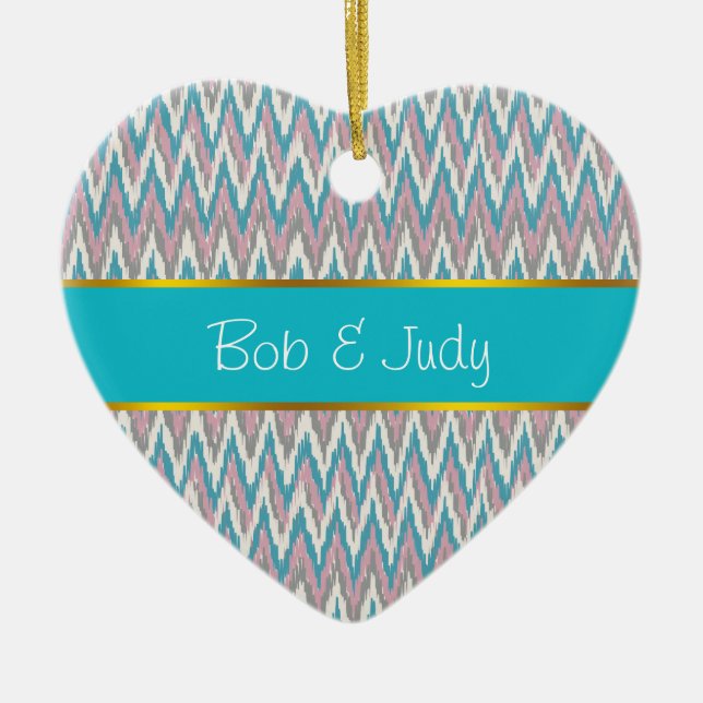 Dusty Pink and Blue  iKat Ceramic Ornament (Front)