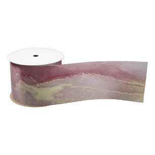 Dusty Pink and Gold Abstract  Satin Ribbon
