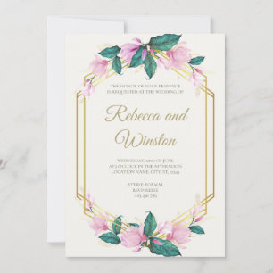 Dusty Pink and Gold Floral Greenery Wedding Invitation