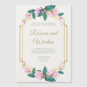Dusty Pink and Gold Floral Greenery Wedding Magnetic Invitation