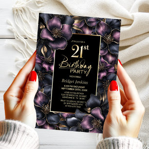 Dusty Pink and Grey Floral 21st Birthday Party Invitation