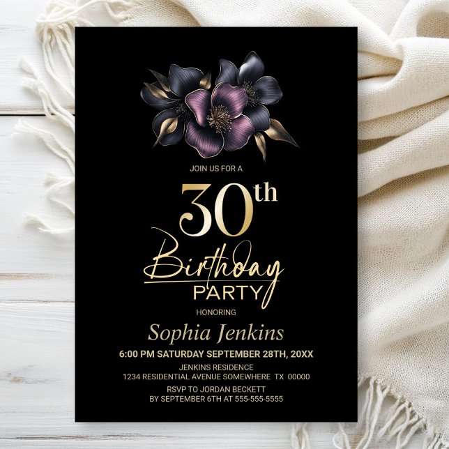 Dusty Pink and Grey Floral 30th Birthday Party Invitation (Creator Uploaded)