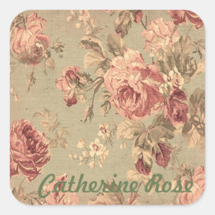 Dusty Pink and Sage Green Roses Personalized Square Sticker