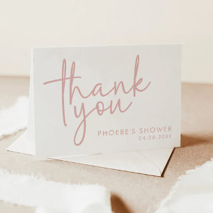 Dusty Pink and White Script Bridal Shower Folded Thank You Card