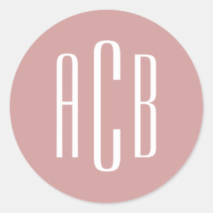 Dusty Pink and White Three Letter Monogram Classic Round Sticker