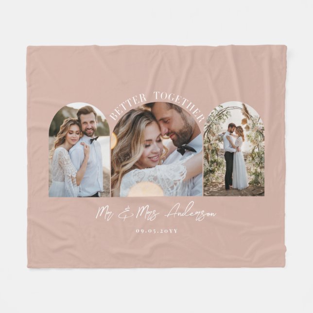 Dusty pink arch multi photo wedding gift decor fleece blanket (Front (Horizontal))