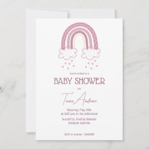 Dusty Pink Baby Girl Boho Style Baby Shower  Invitation