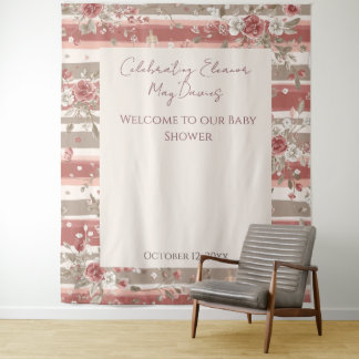 Dusty Pink Baby Girl Shower Backdrop Tapestry