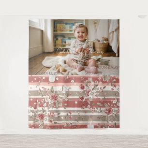 Dusty Pink Baby Girl Shower Backdrop Tapestry