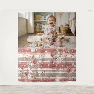 Dusty Pink Baby Girl Shower Backdrop Tapestry