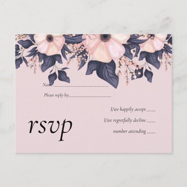 Dusty Pink Blue Floral Wedding Budget Invitation Postcard (Front)