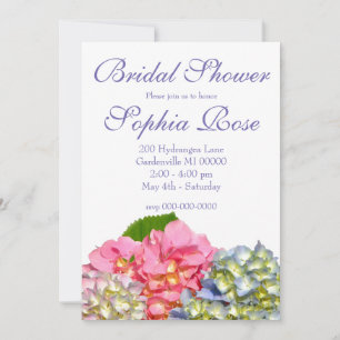 Dusty pink blue yellow green floral hydrangeas  invitation