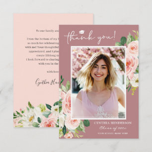 Dusty Pink Blush Class of 2024 Graduation Photo Thank You Card