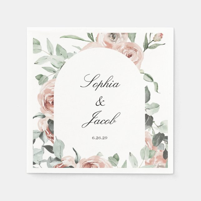 Dusty Pink Blush Floral Eucalyptus Wedding Napkins (Front)