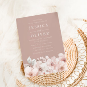 Dusty Pink, Blush Flowers Pure Elegance Wedding Invitation