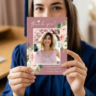 Dusty Pink Blush Graduation Photo Thank You Card