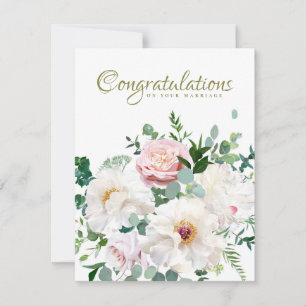 Dusty Pink Blush Rose White Creamy Peony Wedding Card