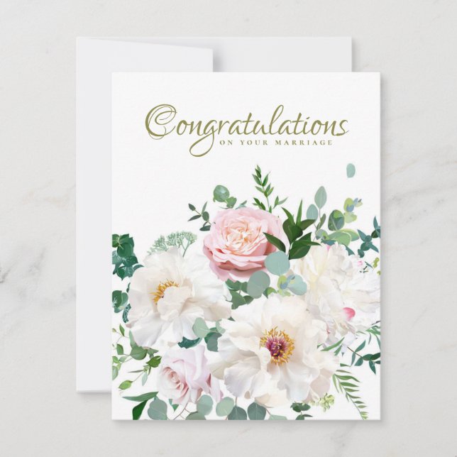 Dusty Pink Blush Rose White Creamy Peony Wedding Card (Front)