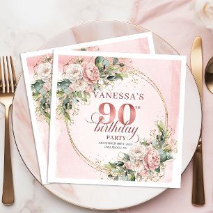 Dusty Pink Bohemian Floral 90th Birthday Party  Napkin