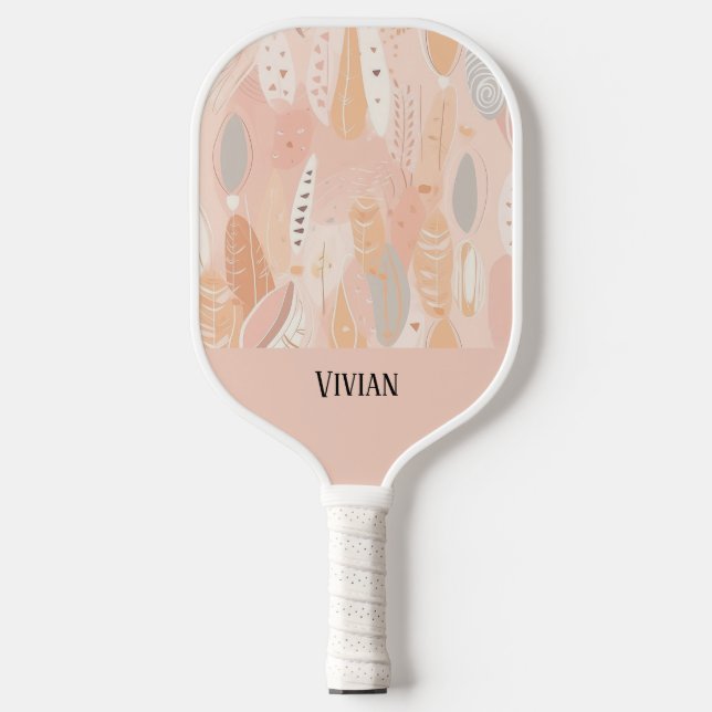 Dusty Pink Boho Botanical Abstract Personalized  Pickleball Paddle (Front)