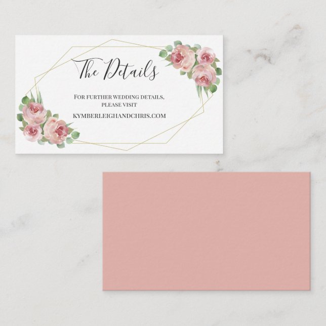 Dusty Pink Boho Floral Geometric Wedding Website Enclosure Card (Front/Back)