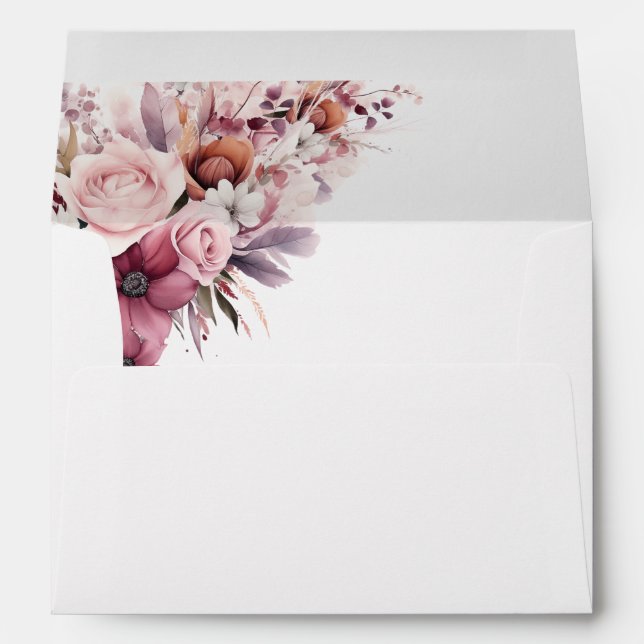 Dusty Pink Boho Floral Modern Script Wedding Envelope (Back (Bottom))
