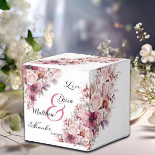 Dusty Pink Boho Floral Modern Script Wedding Favor Box