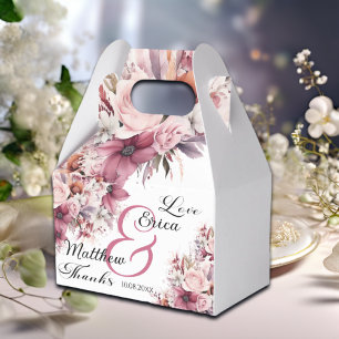 Dusty Pink Boho Floral Modern Script Wedding Favor Box