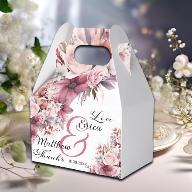 Dusty Pink Boho Floral Modern Script Wedding Favor Box (Creator Uploaded)