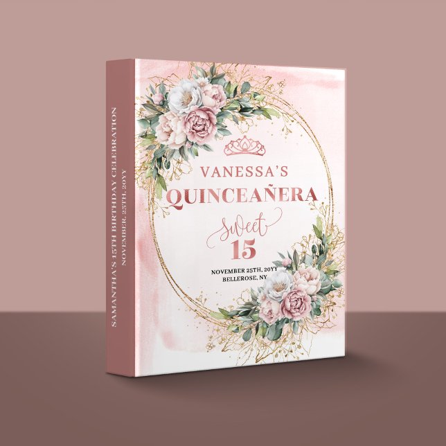 Dusty Pink Boho Floral Ring Binder for Quinceañera (Dusty Pink Boho Floral Ring Binder for Quinceañera)