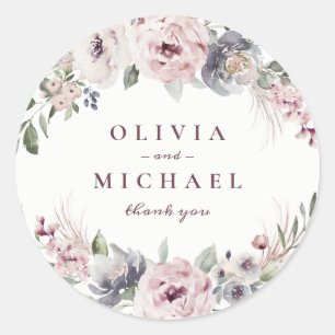 Dusty pink boho floral rustic wedding classic round sticker