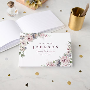 Dusty pink boho floral rustic wedding guest book