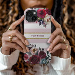 Dusty Pink Boho Floral Stripe Monogram iPhone 15 Case<br><div class="desc">Custom monogrammed phone cases personalized with your name or other text. This trendy boho design features a watercolor floral border in rustic fall colours on a dusty mauve pink and white striped background with faux gold foil accent. Use the design tools to choose any background colour, change text fonts and...</div>