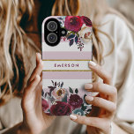 Dusty Pink Boho Floral Stripe Monogram iPhone 16 Case<br><div class="desc">Custom monogrammed phone cases personalized with your name or other text. This trendy boho design features a watercolor floral border in rustic fall colours on a dusty mauve pink and white striped background with faux gold foil accent. Use the design tools to choose any background colour, change text fonts and...</div>