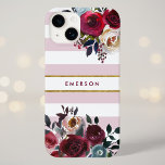 Dusty Pink Boho Floral Stripe Monogram Case-Mate iPhone 14 Case<br><div class="desc">Custom monogrammed phone cases personalized with your name or other text. This trendy boho design features a watercolor floral border in rustic fall colours on a dusty mauve pink and white striped background with faux gold foil accent. Use the design tools to choose any background colour, change text fonts and...</div>