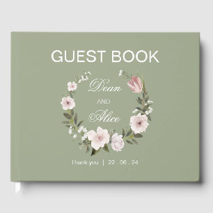 Dusty Pink Boho Floral Water Colour Pastel Wedding Guest Book
