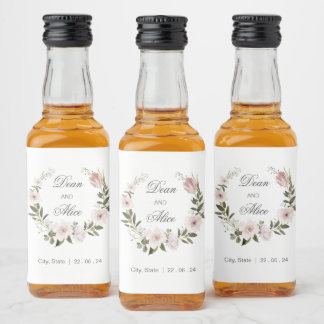 Dusty Pink Boho Floral Water Colour Pastel Wedding Liquor Bottle Label