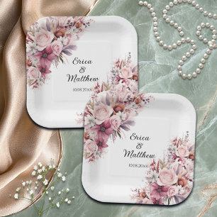 Dusty Pink Boho Floral Wedding  Paper Plate