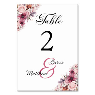 Dusty Pink Boho Floral Wedding Table Number